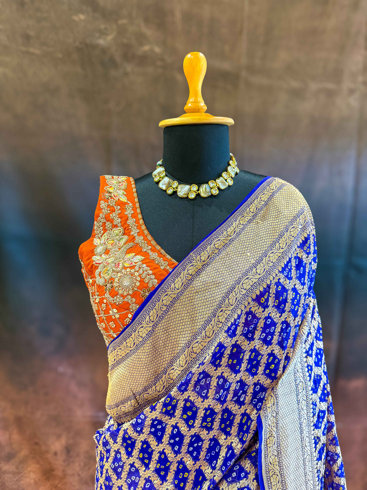 Indraneel — Georgette Khaddi Saree with Bandhani Zari