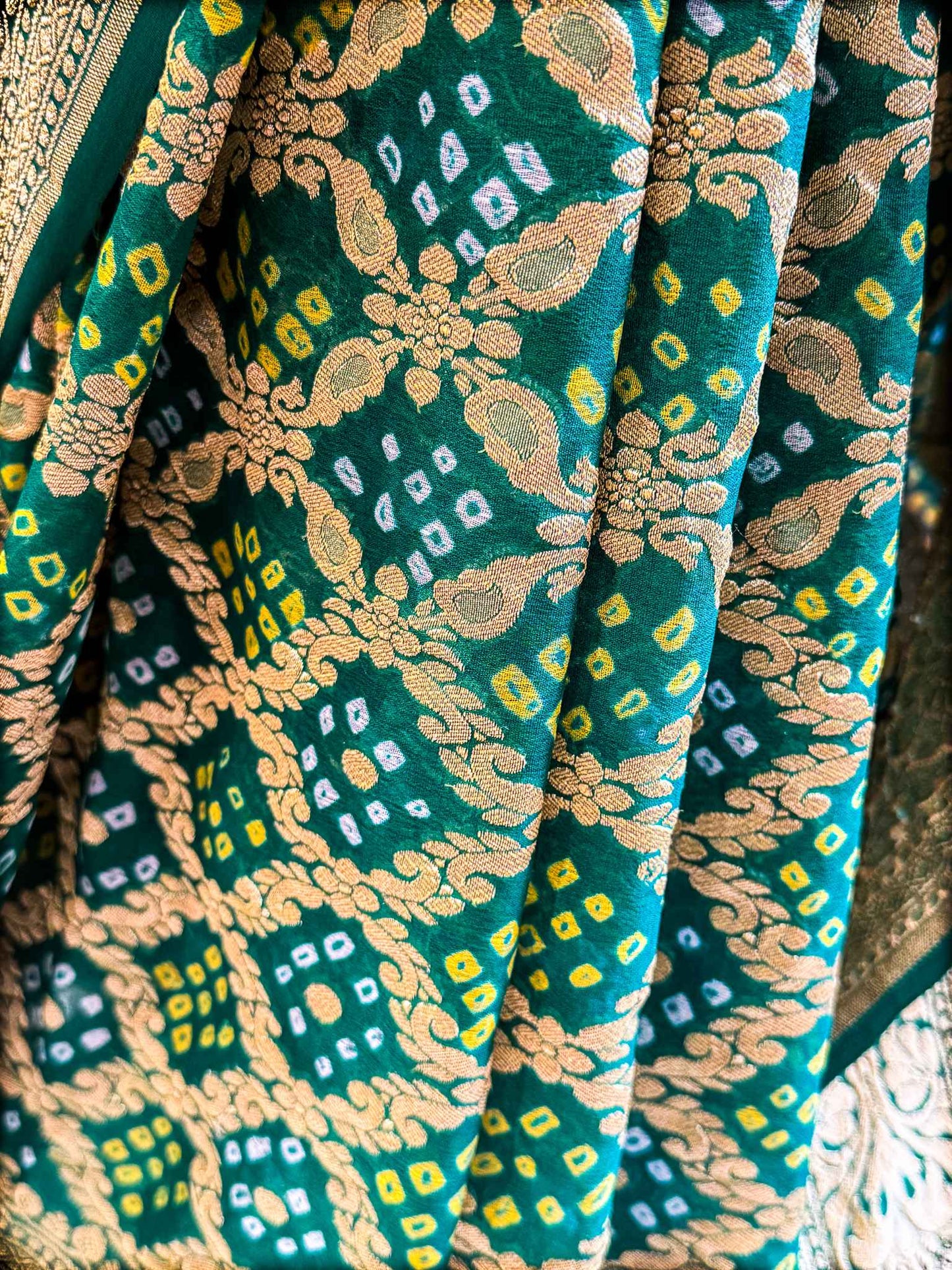 Haritambari — Georgette Khaddi Saree with Bandhani Zari