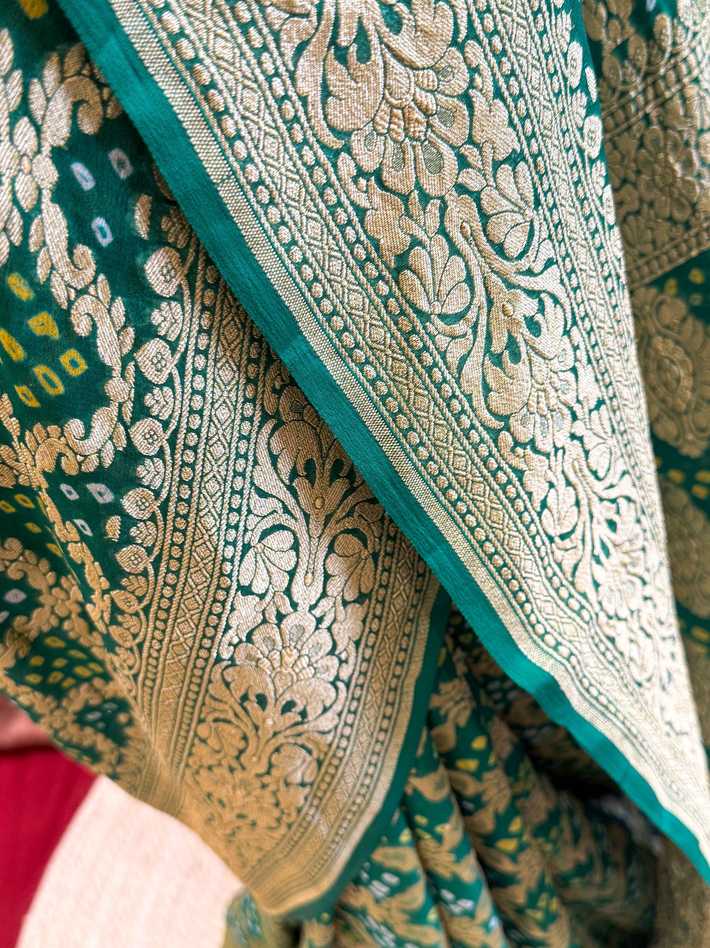 Haritambari — Georgette Khaddi Saree with Bandhani Zari