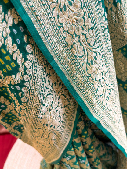 Haritambari — Georgette Khaddi Saree with Bandhani Zari