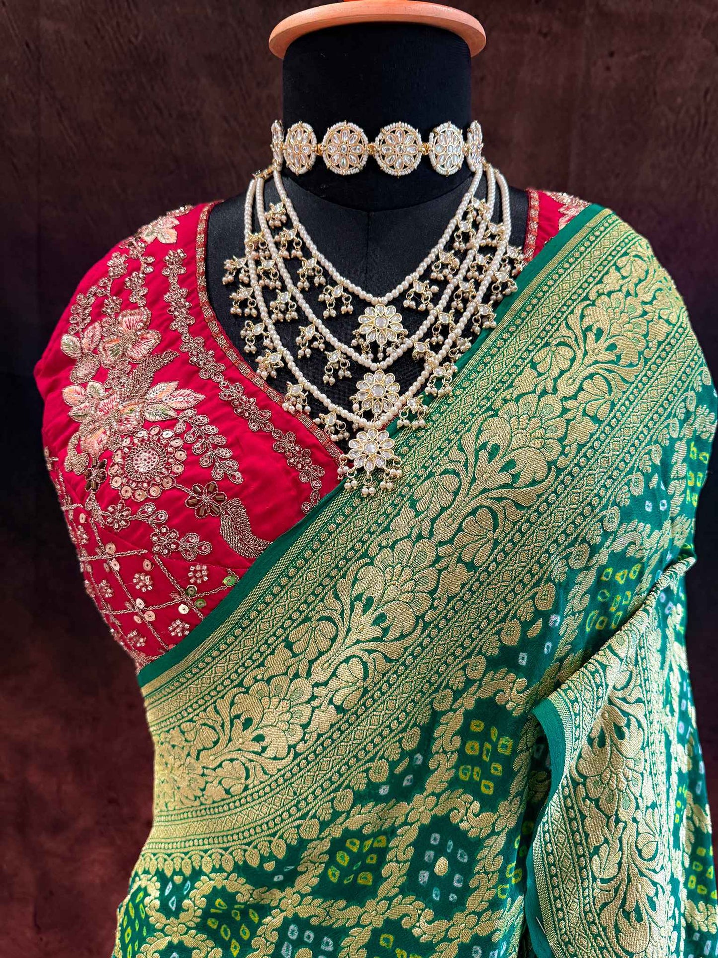 Haritambari — Georgette Khaddi Saree with Bandhani Zari