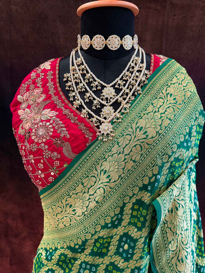Haritambari — Georgette Khaddi Saree with Bandhani Zari