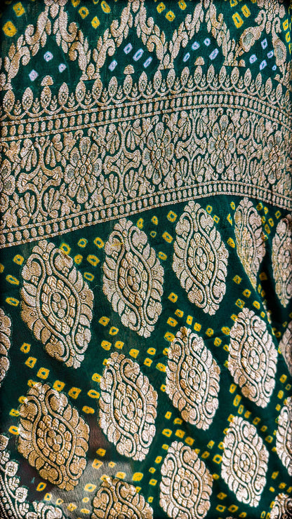 Haritambari — Georgette Khaddi Saree with Bandhani Zari