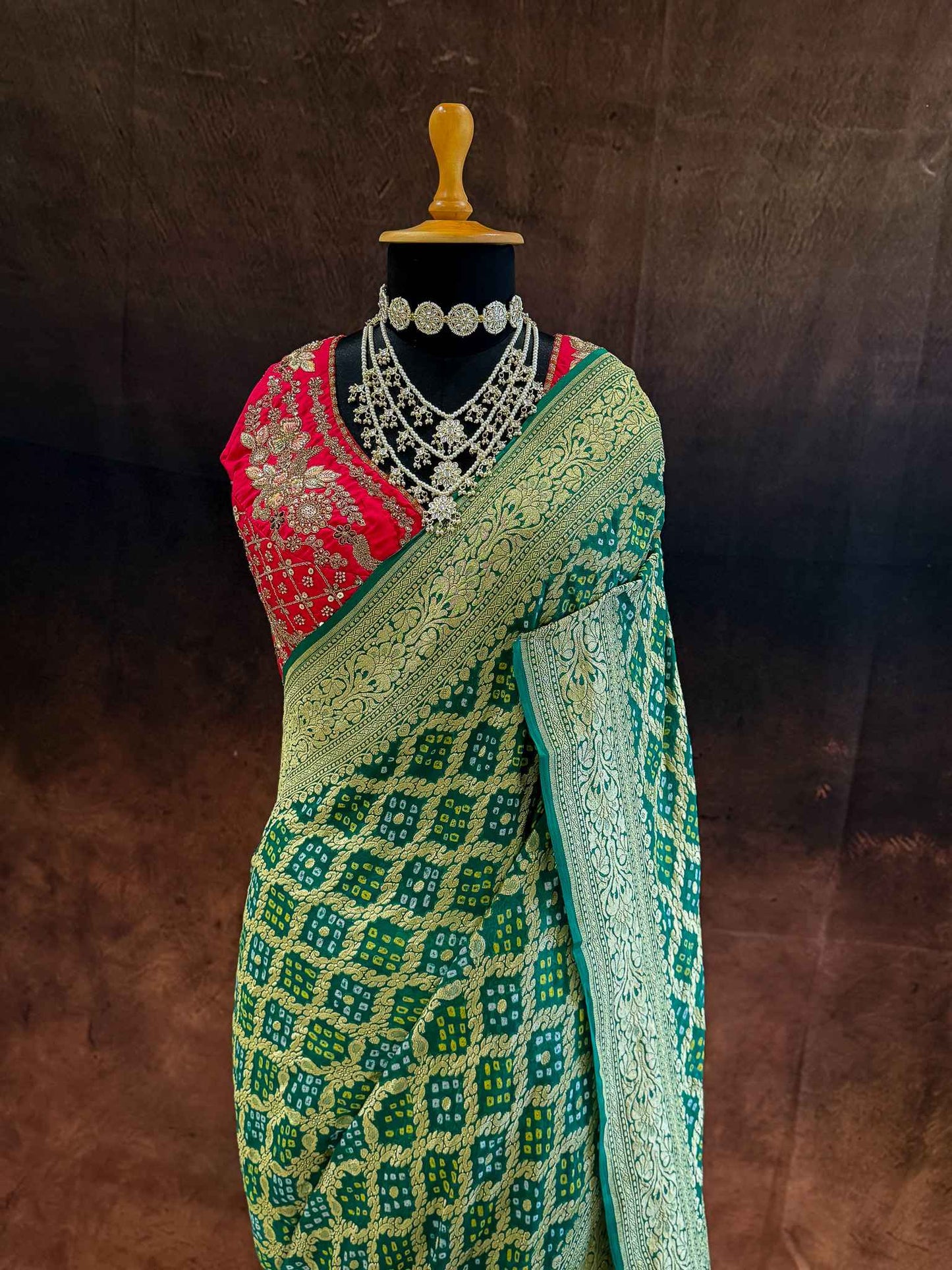Haritambari — Georgette Khaddi Saree with Bandhani Zari