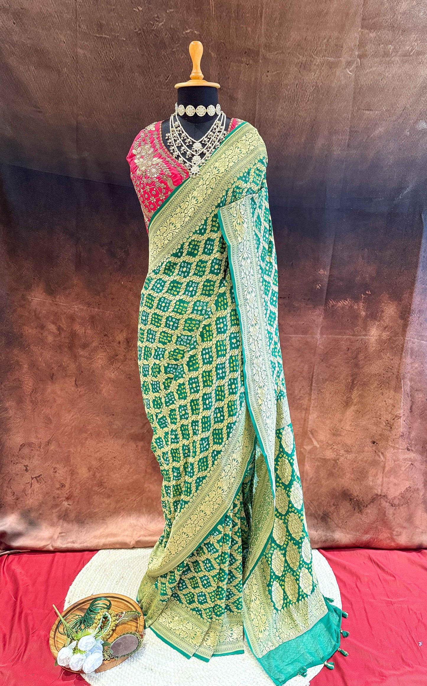 Haritambari — Georgette Khaddi Saree with Bandhani Zari