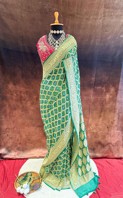 Haritambari — Georgette Khaddi Saree with Bandhani Zari
