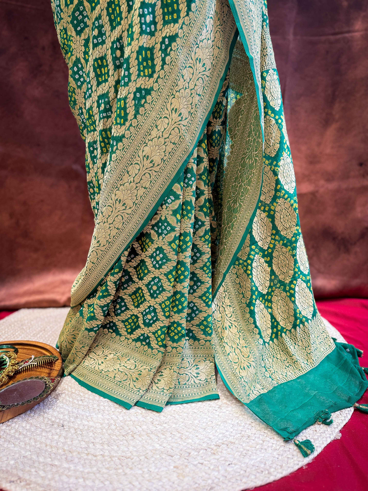 Haritambari — Georgette Khaddi Saree with Bandhani Zari