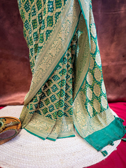 Haritambari — Georgette Khaddi Saree with Bandhani Zari