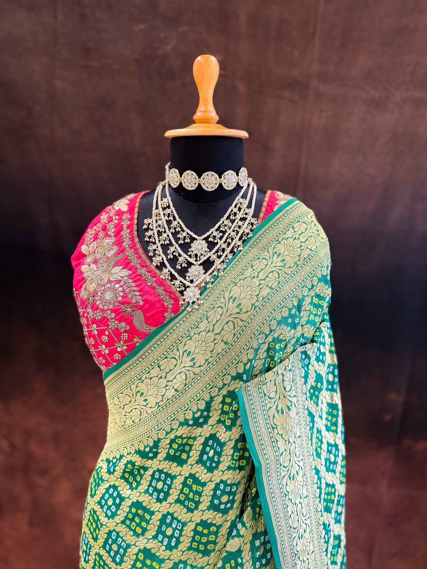 Haritambari — Georgette Khaddi Saree with Bandhani Zari