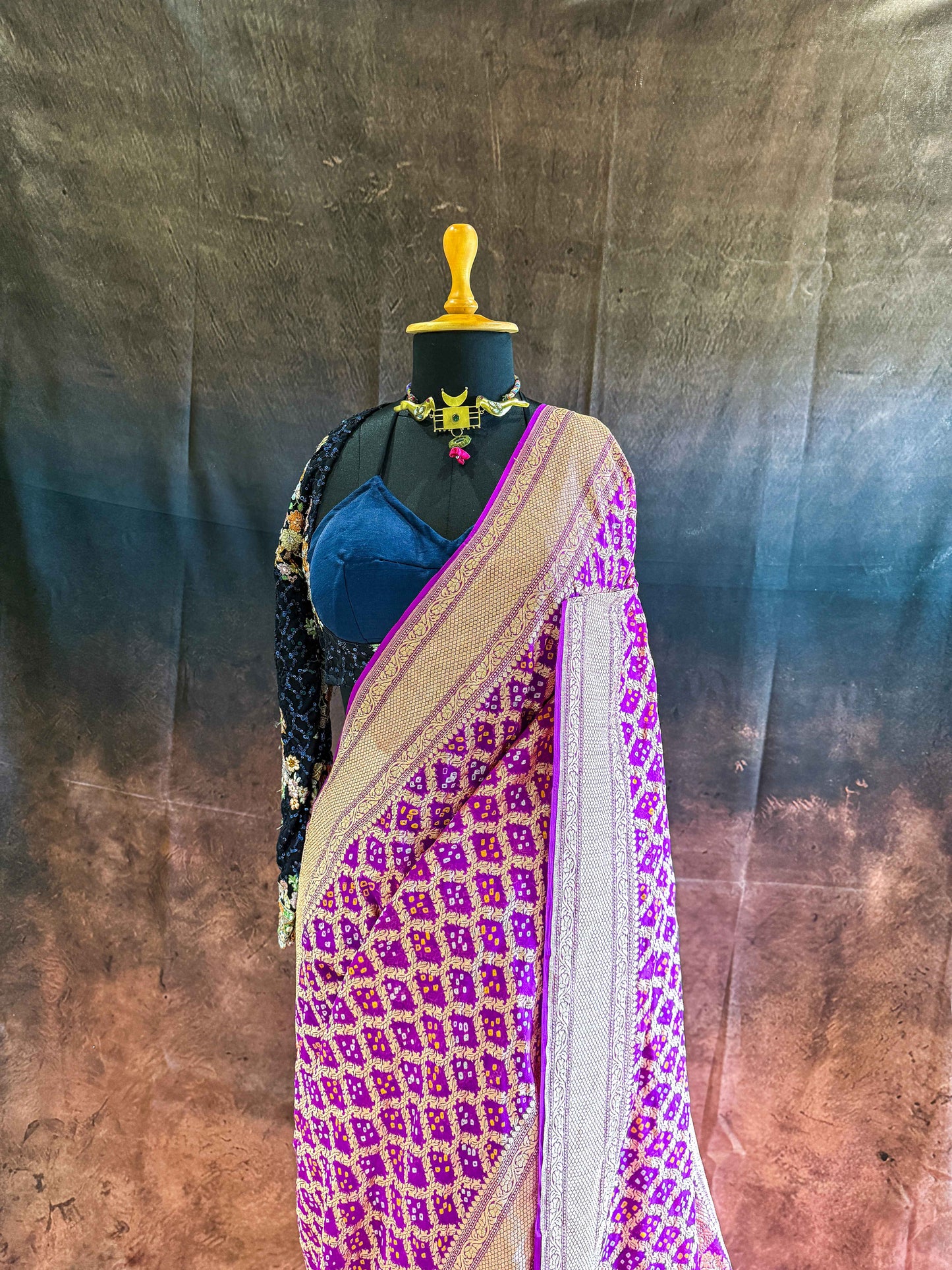 Manjari — Georgette Khaddi Saree with Bandhani Zari