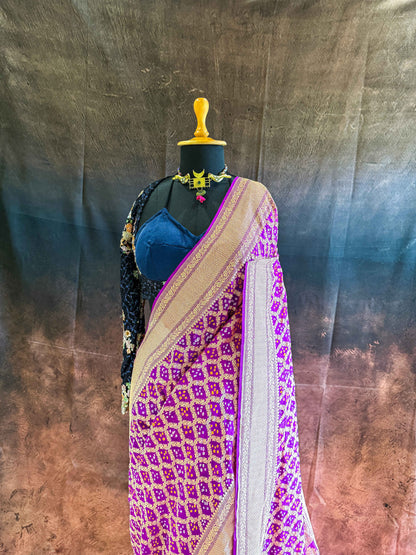 Manjari — Georgette Khaddi Saree with Bandhani Zari