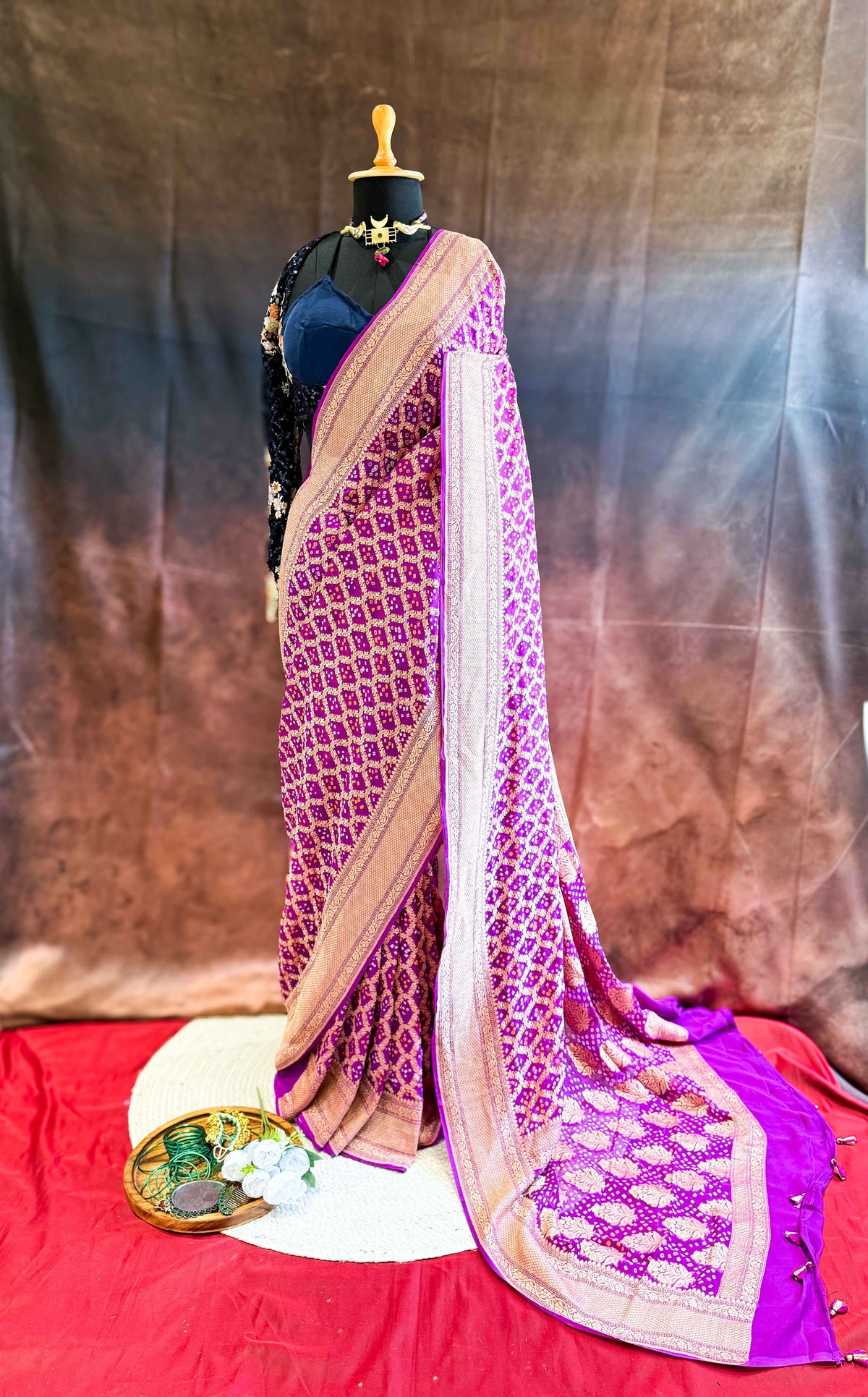 Manjari — Georgette Khaddi Saree with Bandhani Zari