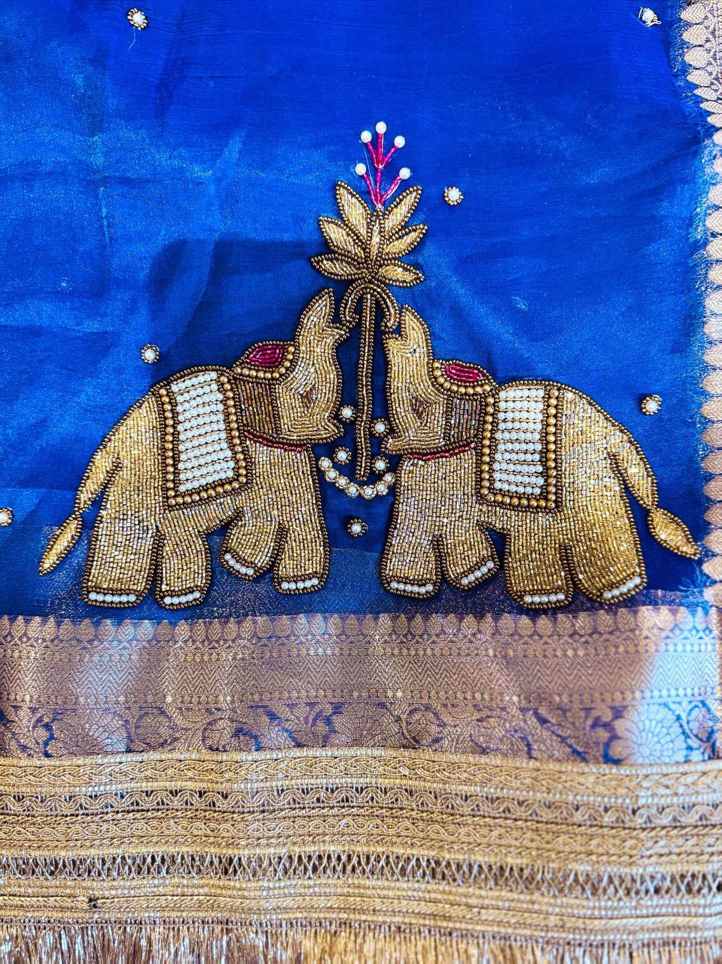 Gajmayuri — Pure Tissue Silk Saree with Hand Embroidered Elephant Motifs