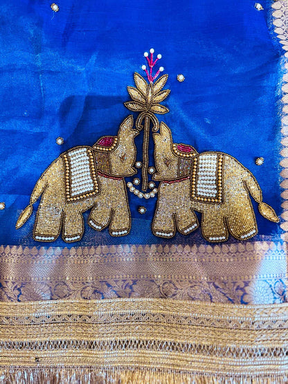 Gajmayuri — Pure Tissue Silk Saree with Hand Embroidered Elephant Motifs