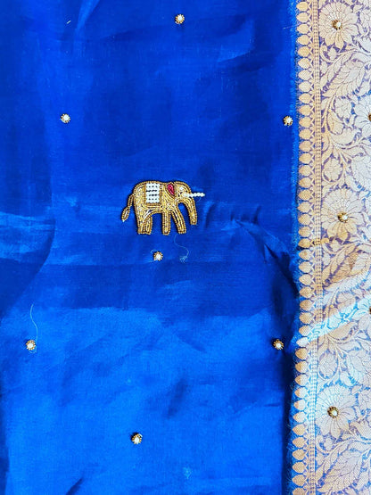 Gajmayuri — Pure Tissue Silk Saree with Hand Embroidered Elephant Motifs