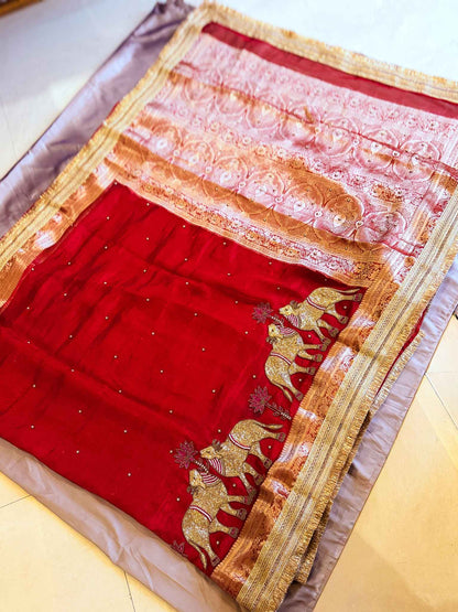 Ranasingar — Pure Tissue Silk Saree with Hand Embroidered GajaNandi Motifs