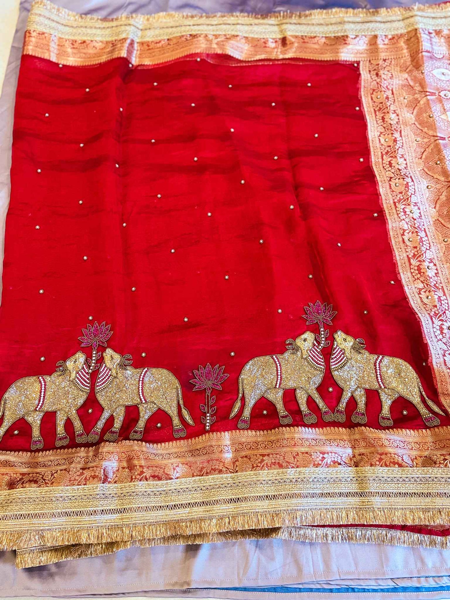 Ranasingar — Pure Tissue Silk Saree with Hand Embroidered GajaNandi Motifs