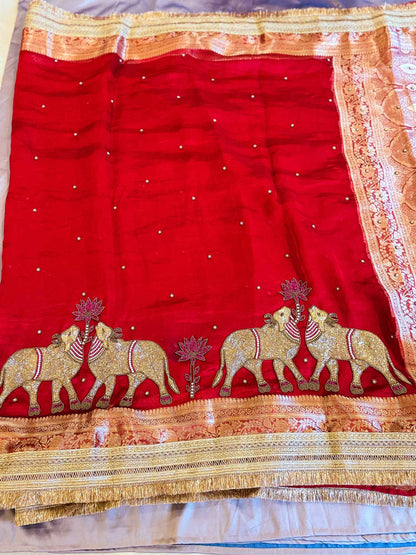 Ranasingar — Pure Tissue Silk Saree with Hand Embroidered GajaNandi Motifs