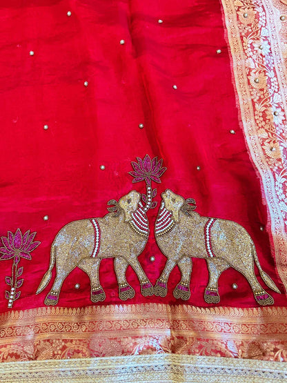 Ranasingar — Pure Tissue Silk Saree with Hand Embroidered GajaNandi Motifs