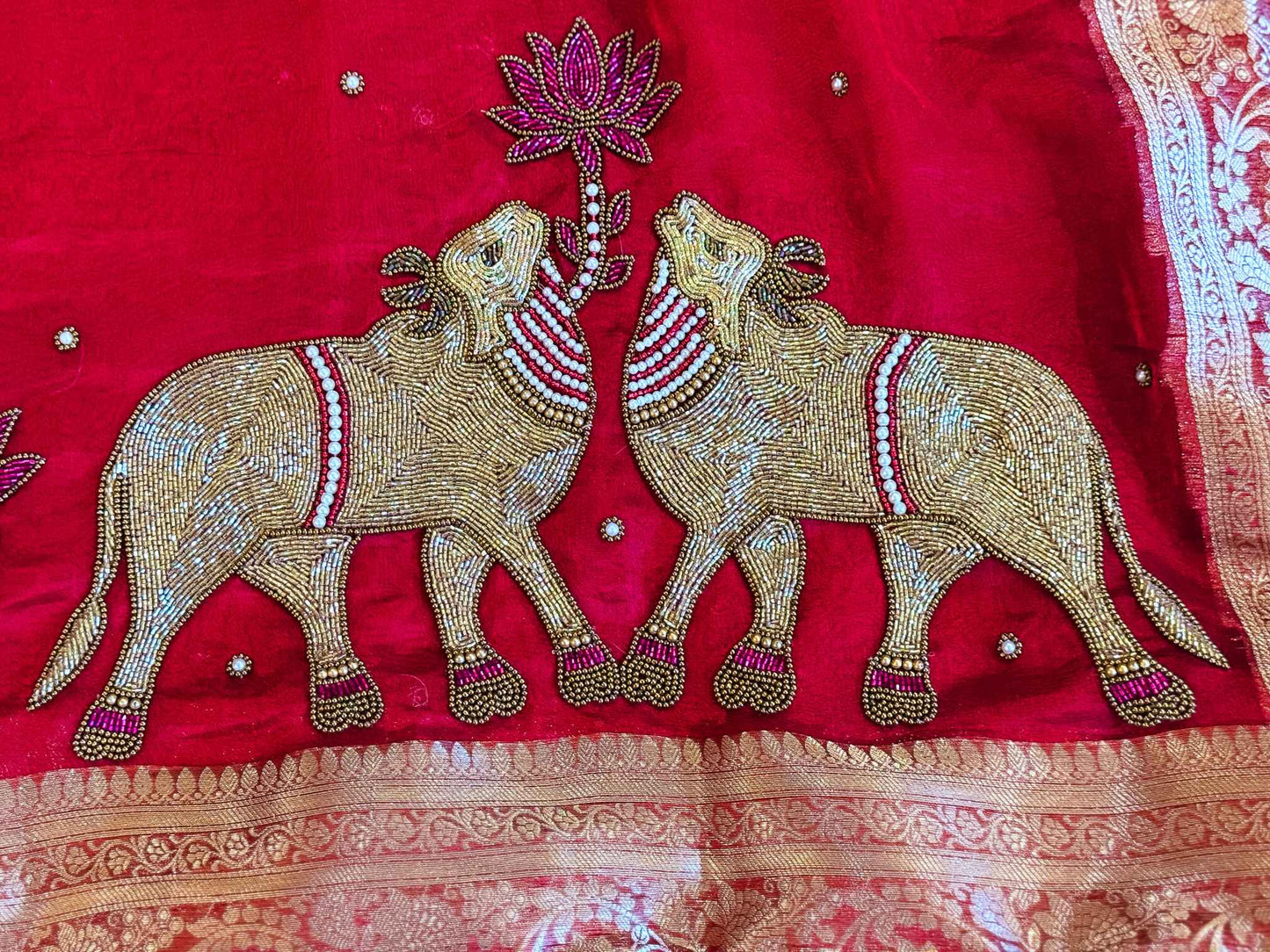 Ranasingar — Pure Tissue Silk Saree with Hand Embroidered GajaNandi Motifs