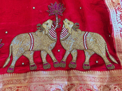 Ranasingar — Pure Tissue Silk Saree with Hand Embroidered GajaNandi Motifs