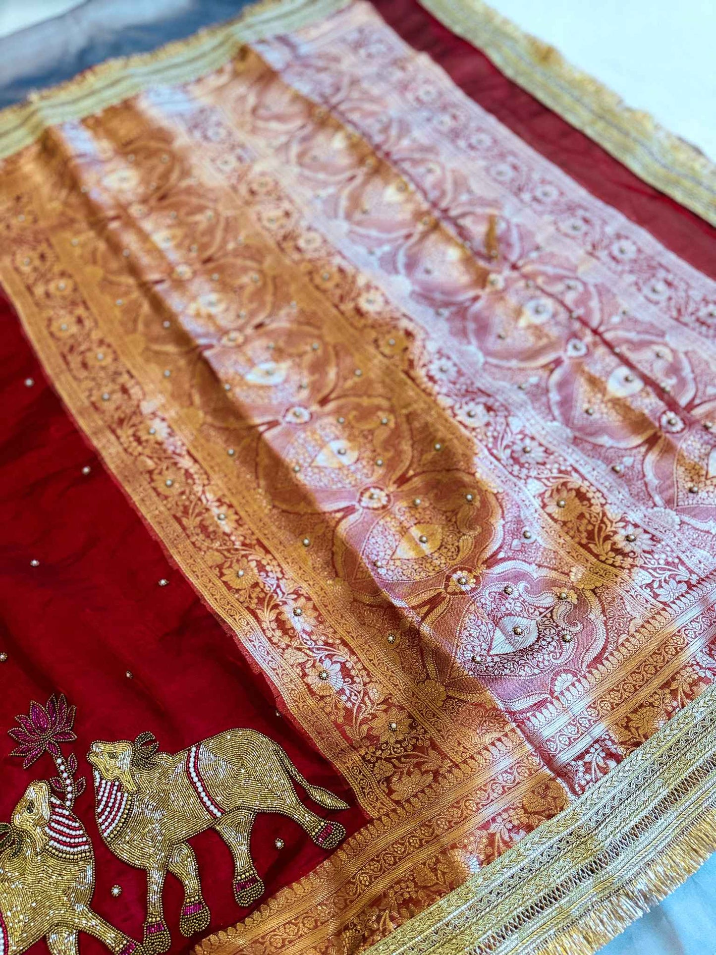 Ranasingar — Pure Tissue Silk Saree with Hand Embroidered GajaNandi Motifs
