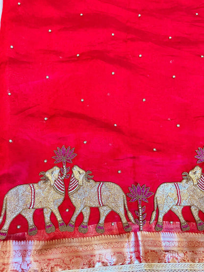 Ranasingar — Pure Tissue Silk Saree with Hand Embroidered GajaNandi Motifs