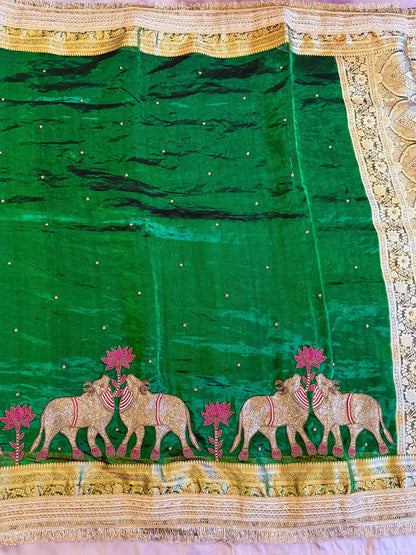 Vanashree — Pure Tissue Silk Saree with Hand Embroidered Gajanandi Motif