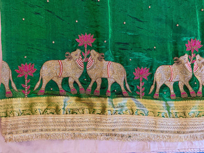 Vanashree — Pure Tissue Silk Saree with Hand Embroidered Gajanandi Motif