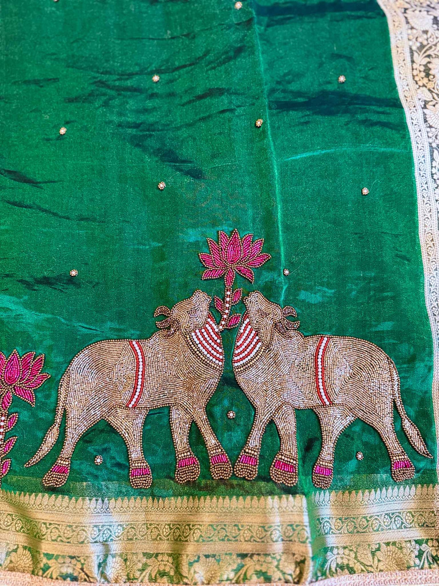 Vanashree — Pure Tissue Silk Saree with Hand Embroidered Gajanandi Motif