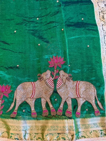 Vanashree — Pure Tissue Silk Saree with Hand Embroidered Gajanandi Motif