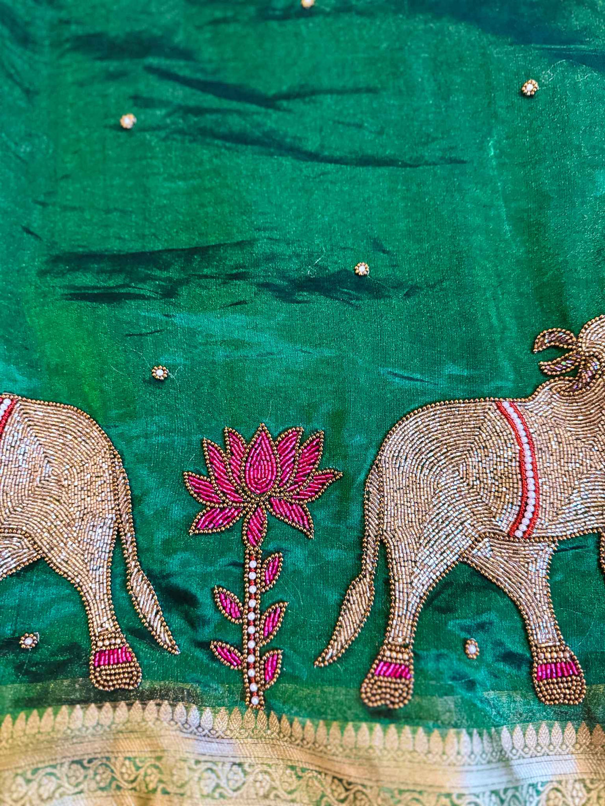 Vanashree — Pure Tissue Silk Saree with Hand Embroidered Gajanandi Motif