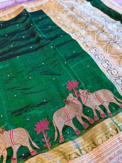 Vanashree — Pure Tissue Silk Saree with Hand Embroidered Gajanandi Motif
