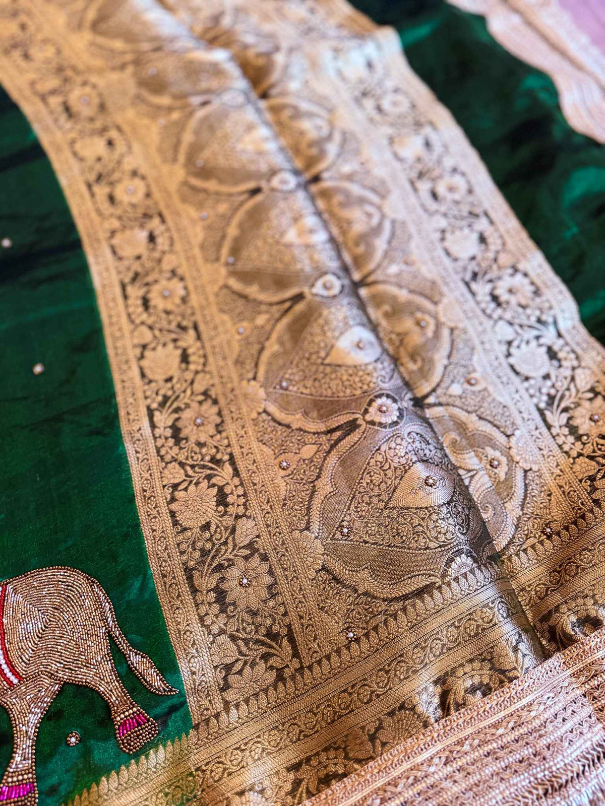 Vanashree — Pure Tissue Silk Saree with Hand Embroidered Gajanandi Motif