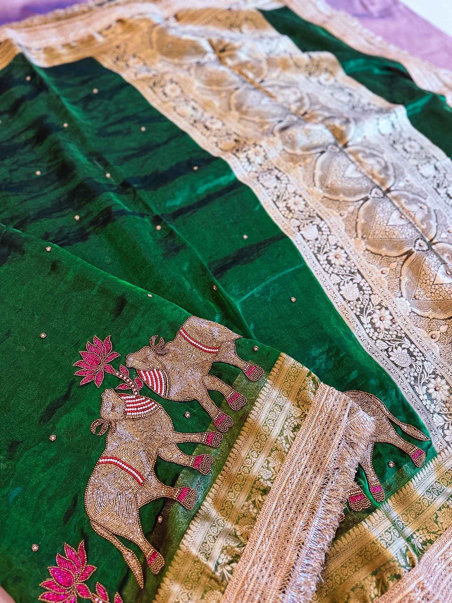 Vanashree — Pure Tissue Silk Saree with Hand Embroidered Gajanandi Motif