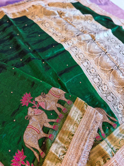 Vanashree — Pure Tissue Silk Saree with Hand Embroidered Gajanandi Motif