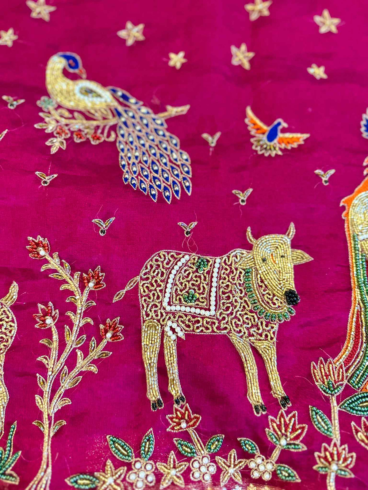 Madhuvan — Pure Banarasi Silk Saree with Radha-Krishna Beadwork