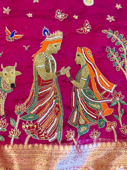 Madhuvan — Pure Banarasi Silk Saree with Radha-Krishna Beadwork