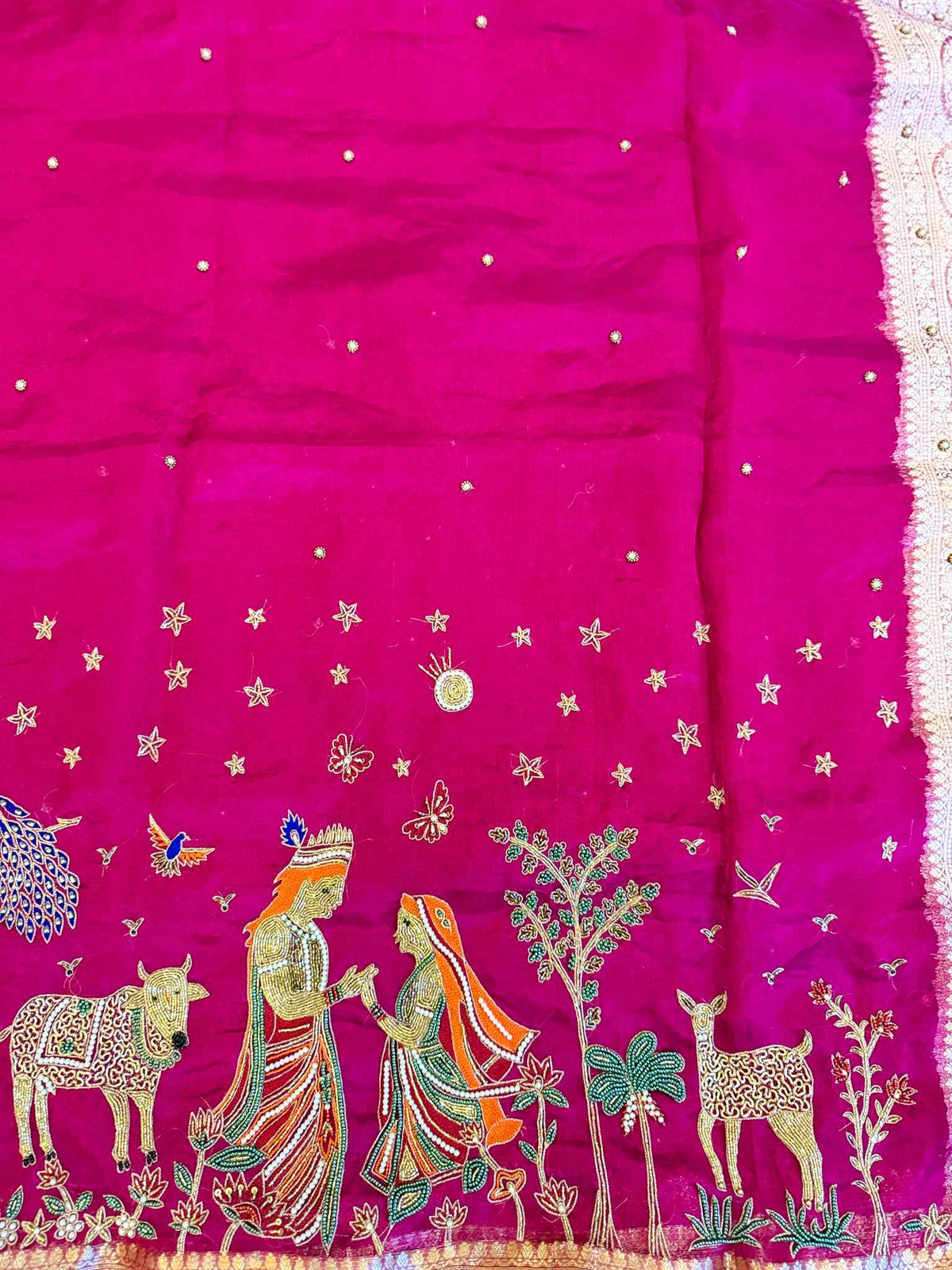Madhuvan — Pure Banarasi Silk Saree with Radha-Krishna Beadwork