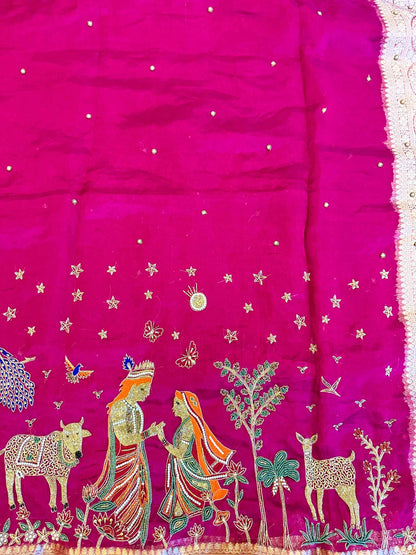 Madhuvan — Pure Banarasi Silk Saree with Radha-Krishna Beadwork