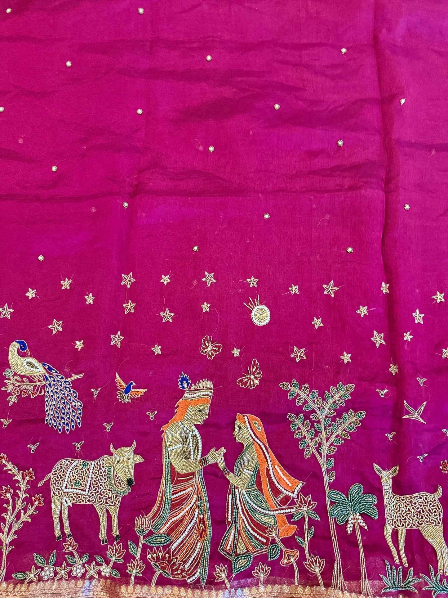 Madhuvan — Pure Banarasi Silk Saree with Radha-Krishna Beadwork