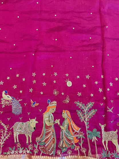 Madhuvan — Pure Banarasi Silk Saree with Radha-Krishna Beadwork