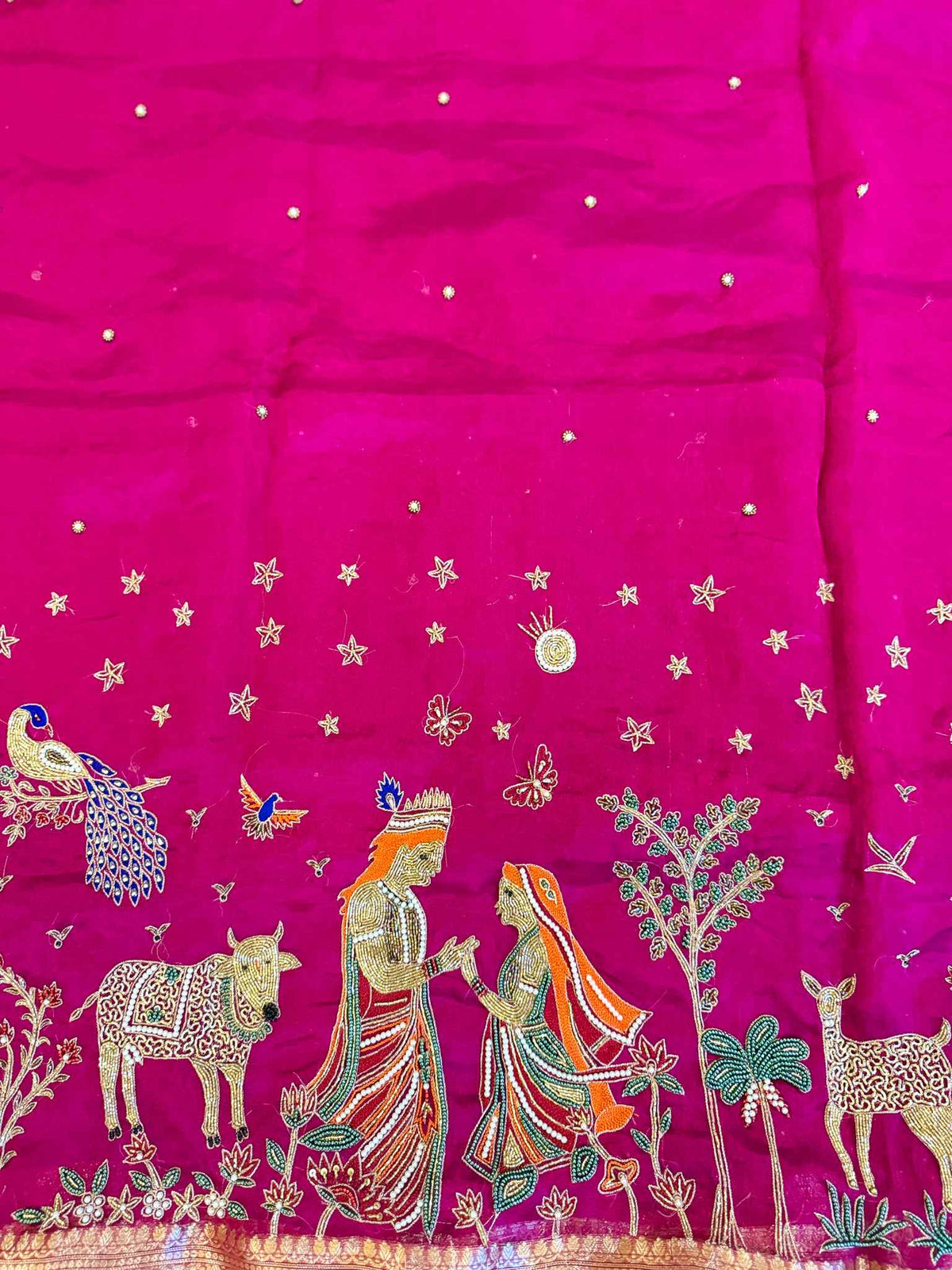 Madhuvan — Pure Banarasi Silk Saree with Radha-Krishna Beadwork