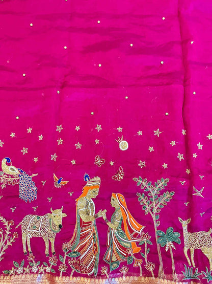 Madhuvan — Pure Banarasi Silk Saree with Radha-Krishna Beadwork