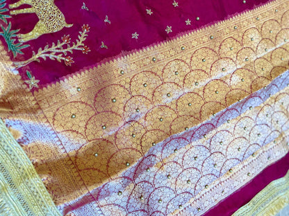 Madhuvan — Pure Banarasi Silk Saree with Radha-Krishna Beadwork
