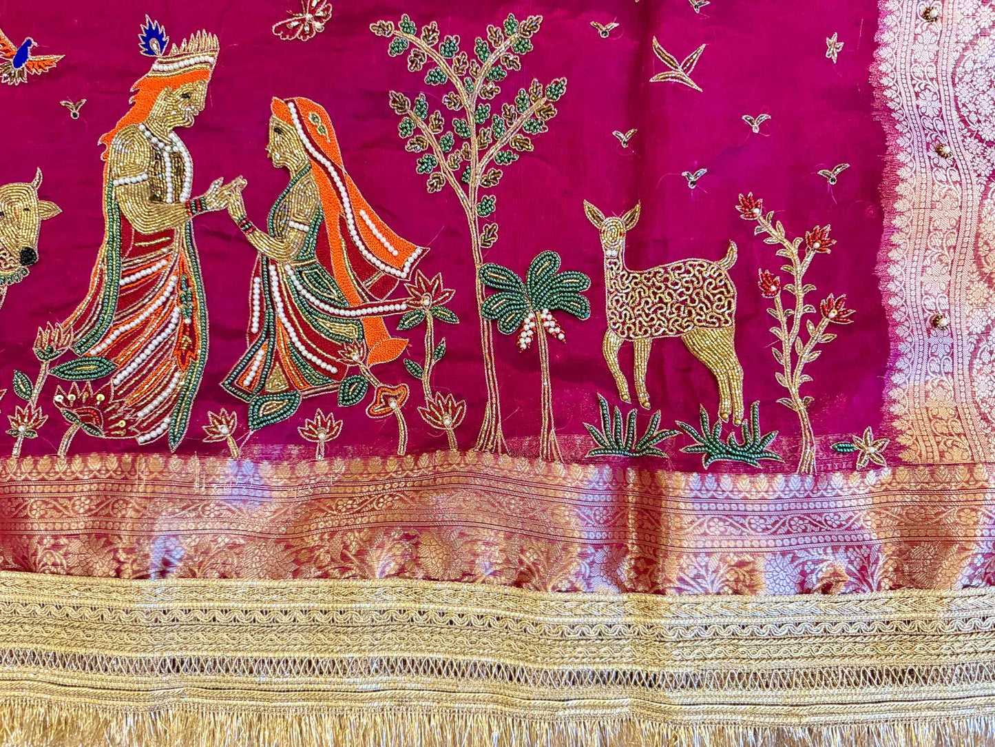Madhuvan — Pure Banarasi Silk Saree with Radha-Krishna Beadwork