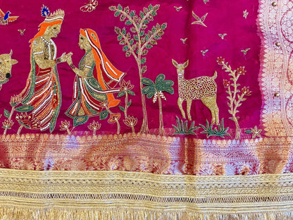 Madhuvan — Pure Banarasi Silk Saree with Radha-Krishna Beadwork