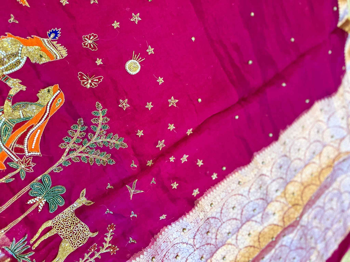 Madhuvan — Pure Banarasi Silk Saree with Radha-Krishna Beadwork