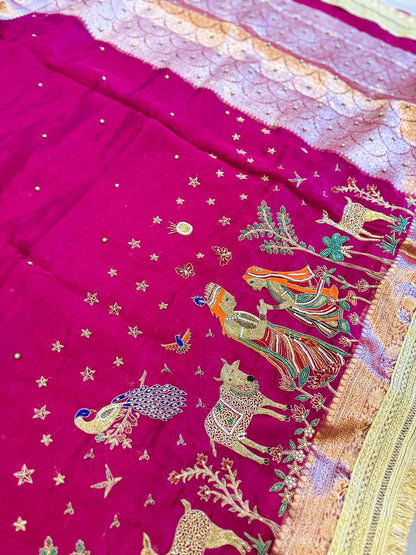 Madhuvan — Pure Banarasi Silk Saree with Radha-Krishna Beadwork