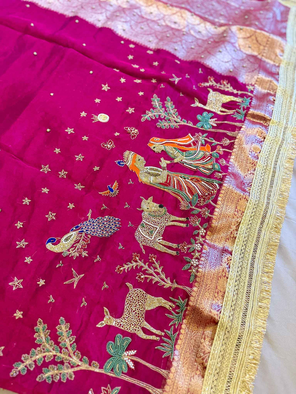 Madhuvan — Pure Banarasi Silk Saree with Radha-Krishna Beadwork